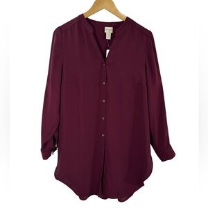 Chico's Long Tie-Front Long Sleeve Fashion Top Monrovia Roll Tab Sleeves Relaxed